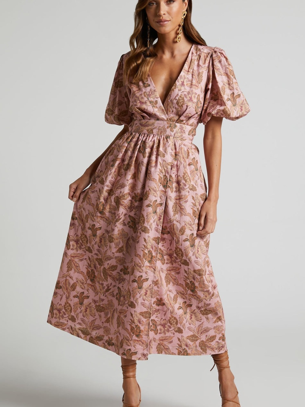 AMALIE Linen Cotton Wrap Maxi Dress Floral Pinafore Cottagecore Coquette Luxury